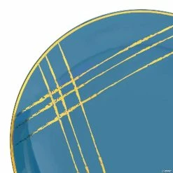 Wholesale ✨ 10.25" Blue with Gold Brushstroke Round Disposable Plastic Dinner Plates (40 Plates) 💯