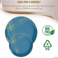 Wholesale ✨ 10.25" Blue with Gold Brushstroke Round Disposable Plastic Dinner Plates (40 Plates) 💯 -Party Tableware Shop 10 25 blue with gold brushstroke round disposable plastic dinner plates 40 plates14274497 a03