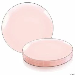 Coupon 💯 10.25" Pink with Silver Rim Organic Round Disposable Plastic Dinner Plates (40 Plates) ⌛ -Party Tableware Shop 10 25 pink with silver rim organic round disposable plastic dinner plates 40 plates14274308 a05