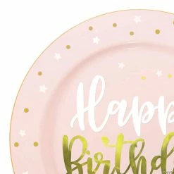 Coupon ⌛ 10.25" Pink with White and Gold 🎂 Birthday Round Disposable Plastic Dinner Plates (120 Plates) ⌛