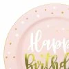 Coupon 👏 10.25" Pink with White and Gold 🥳 Birthday Round Disposable Plastic Dinner Plates (40 Plates) 🛒