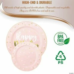 Coupon 👏 10.25" Pink with White and Gold 🥳 Birthday Round Disposable Plastic Dinner Plates (40 Plates) 🛒 -Party Tableware Shop 10 25 pink with white and gold birthday round disposable plastic dinner plates 40 plates14274107 a03