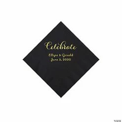 Flash Sale ✨ Black Celebrate Personalized Napkins with Gold Foil - Beverage 👍