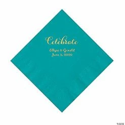 Promo ✔️ Teal Lagoon Celebrate Personalized Napkins with Gold Foil - Luncheon 😉