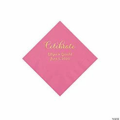 Hot Sale 🎁 Candy Pink Celebrate Personalized Napkins with Gold Foil - Beverage ✨