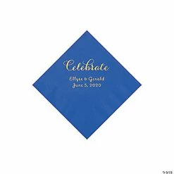Flash Sale ✔️ Cobalt Blue Celebrate Personalized Napkins with Gold Foil - Beverage 🛒