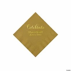 Outlet 👏 Gold Celebrate Personalized Napkins with Gold Foil - Beverage 🎉