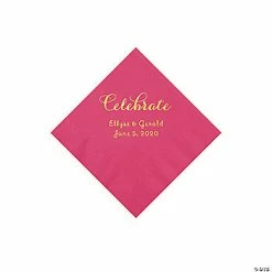 Cheapest 🔔 Hot Pink Celebrate Personalized Napkins with Gold Foil - Beverage ✔️
