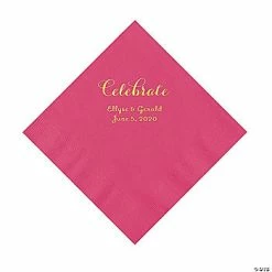 Wholesale 🥰 Hot Pink Celebrate Personalized Napkins with Gold Foil - Luncheon 🤩