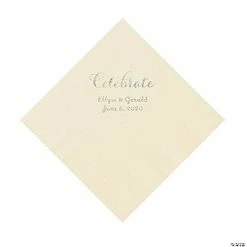 Hot Sale 🧨 Ivory Celebrate Personalized Napkins with Silver Foil - Luncheon 🛒