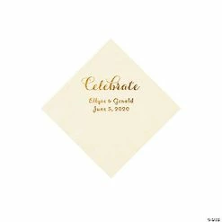 Hot Sale 🧨 Ivory Celebrate Personalized Napkins with Gold Foil - Beverage 🤩