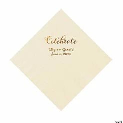 Outlet 🎉 Ivory Celebrate Personalized Napkins with Gold Foil - Luncheon 🎁