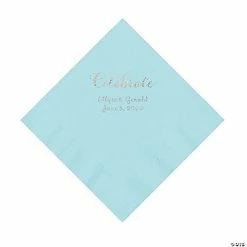 Promo 🌟 Light Blue Celebrate Personalized Napkins with Silver Foil - Luncheon ❤️