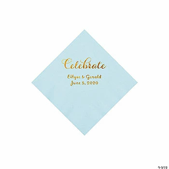 Promo 🛒 Light Blue Celebrate Personalized Napkins with Gold Foil - Beverage 🎁 1 Promo 🛒 Light Blue Celebrate Personalized Napkins with Gold Foil - Beverage 🎁