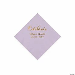 New 🎁 Lilac Celebrate Personalized Napkins with Gold Foil - Beverage ✨