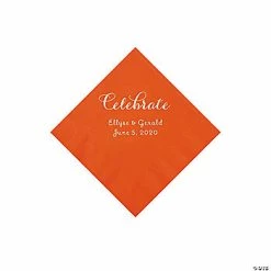 Cheapest ✔️ Orange Celebrate Personalized Napkins with Silver Foil - Beverage 👏
