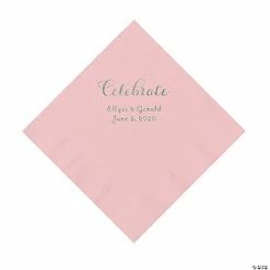 Promo 👍 Pink Celebrate Personalized Napkins with Silver Foil - Luncheon 🎉