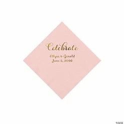 Promo 👍 Pink Celebrate Personalized Napkins with Gold Foil - Beverage ⭐