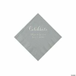 Hot Sale ❤️ Silver Celebrate Personalized Napkins with Silver Foil - Beverage ⭐