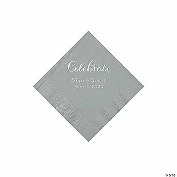 Hot Sale ❤️ Silver Celebrate Personalized Napkins with Silver Foil - Beverage ⭐ 1 Hot Sale ❤️ Silver Celebrate Personalized Napkins with Silver Foil - Beverage ⭐