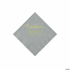 New ✨ Silver Celebrate Personalized Napkins with Gold Foil - Beverage 🔔