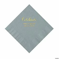 Deals 🤩 Silver Celebrate Personalized Napkins with Gold Foil - Luncheon 🎉