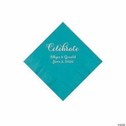 Flash Sale 😉 Turquoise Celebrate Personalized Napkins with Silver Foil - Beverage 😍
