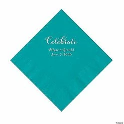 Cheapest 🤩 Turquoise Celebrate Personalized Napkins with Silver Foil - Luncheon 💯