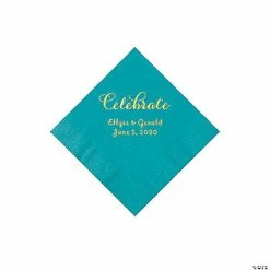 Outlet ✔️ Turquoise Celebrate Personalized Napkins with Gold Foil - Beverage 🛒
