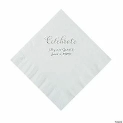 Hot Sale 🔔 White Celebrate Personalized Napkins with Silver Foil - Luncheon 🤩