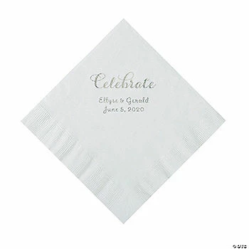 Hot Sale 🔔 White Celebrate Personalized Napkins with Silver Foil - Luncheon 🤩 1 Hot Sale 🔔 White Celebrate Personalized Napkins with Silver Foil - Luncheon 🤩