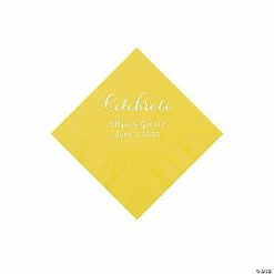 Deals 🥰 Yellow Celebrate Personalized Napkins with Silver Foil - Beverage 🧨