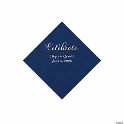 Coupon 💯 Navy Celebrate Personalized Napkins with Silver Foil - Beverage 🔥