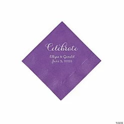 New 🎉 Amethyst Celebrate Personalized Napkins with Silver Foil - Beverage 🌟