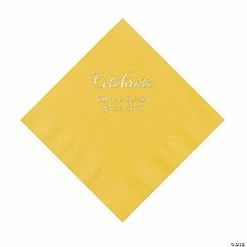 Brand new 😀 Yellow Celebrate Personalized Napkins with Silver Foil - Luncheon 🧨