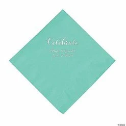 Deals ✔️ Fresh Mint Celebrate Personalized Napkins with Silver Foil - Luncheon 👏