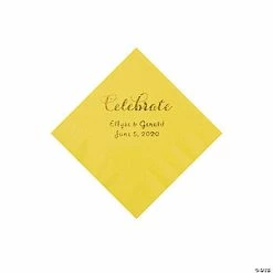 Discount 😍 Yellow Celebrate Personalized Napkins with Gold Foil - Beverage 🥰