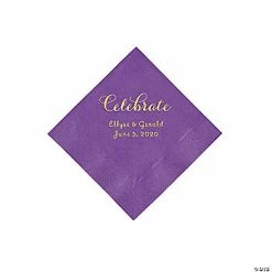 Wholesale 🔔 Amethyst Celebrate Personalized Napkins with Gold Foil - Beverage 👏