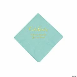 Hot Sale 🧨 Fresh Mint Celebrate Personalized Napkins with Gold Foil - Beverage 🔥