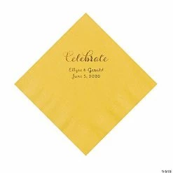 Outlet ❤️ Yellow Celebrate Personalized Napkins with Gold Foil - Luncheon 😍
