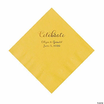 Outlet ❤️ Yellow Celebrate Personalized Napkins with Gold Foil - Luncheon 😍 1 Outlet ❤️ Yellow Celebrate Personalized Napkins with Gold Foil - Luncheon 😍