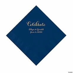 Best Sale 👍 Navy Celebrate Personalized Napkins with Gold Foil - Luncheon 🎁