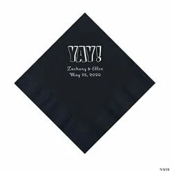 Deals 🎁 Black Yay Personalized Napkins with Silver Foil - Luncheon ❤️