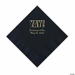 Flash Sale 😀 Black Yay Personalized Napkins with Gold Foil - Luncheon 🎁