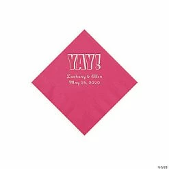 Buy 🛒 Hot Pink Yay Personalized Napkins with Silver Foil - Beverage 🧨
