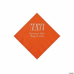 Cheap ✔️ Orange Yay Personalized Napkins with Silver Foil - Beverage 🎁
