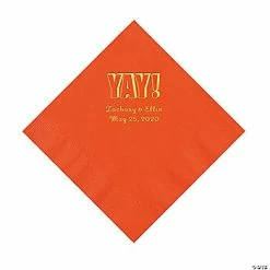 Promo 🎁 Orange Yay Personalized Napkins with Gold Foil - Luncheon 🎁