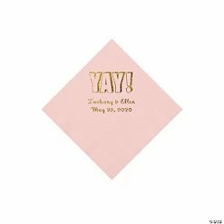 Cheap 🔔 Pink Yay Personalized Napkins with Gold Foil - Beverage ⭐