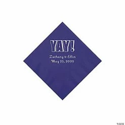 Discount 🔔 Purple Yay Personalized Napkins with Silver Foil - Beverage 🌟