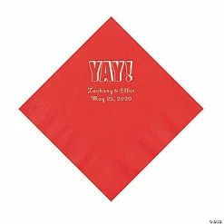 Wholesale 😉 Red Yay Personalized Napkins with Silver Foil - Luncheon 🛒